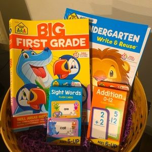 Kids learning books and cards.